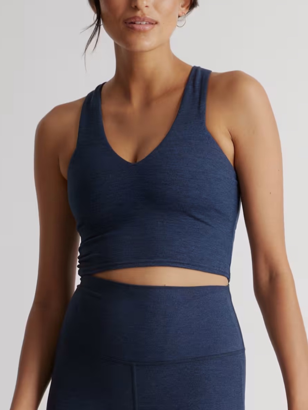 Quince Ultra-Soft V-Neck Cropped Tank Heather Navy